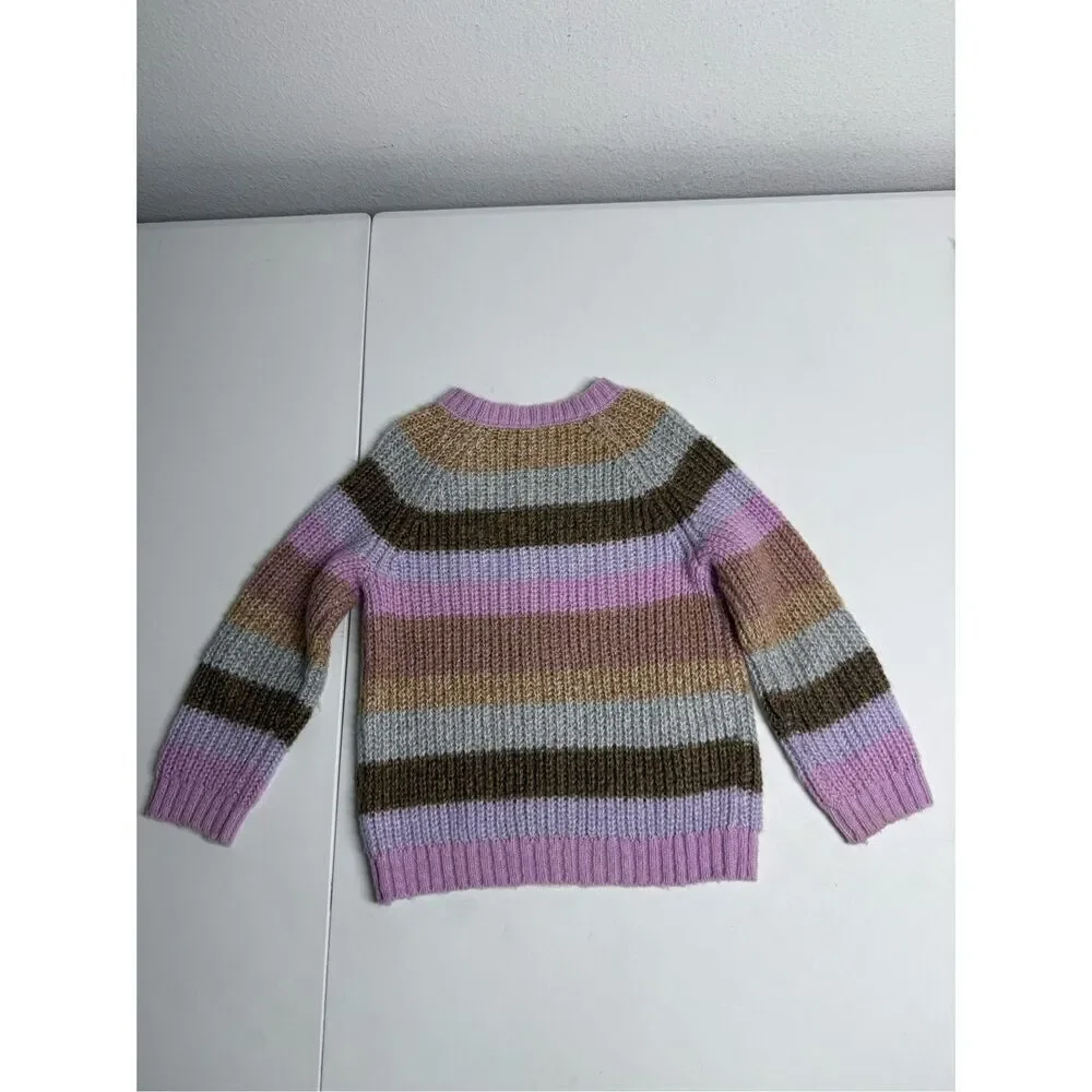 OshKosh B’gosh Brown Lavender Striped Cable Knit Sweater Sz 2T Girl